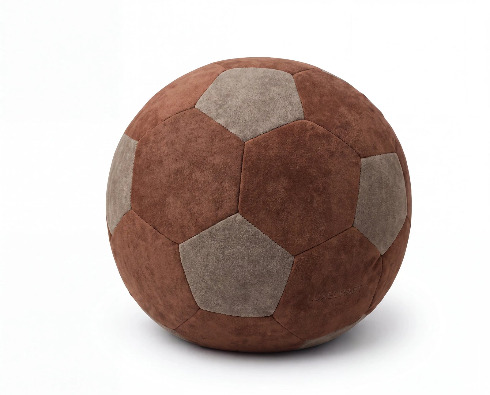 Match Day Football Pouffe in Tan & Mocha suede