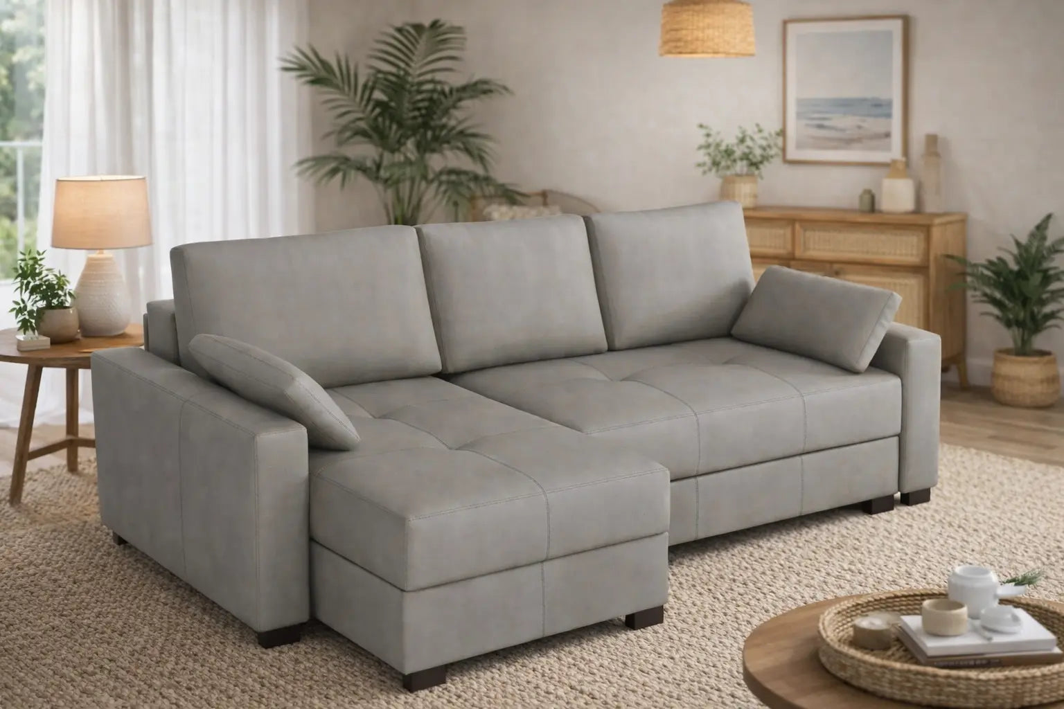 Mocca King Size Corner Sofa Bed in Hydro Suede Ash Grey SofaBedExpert.co.uk