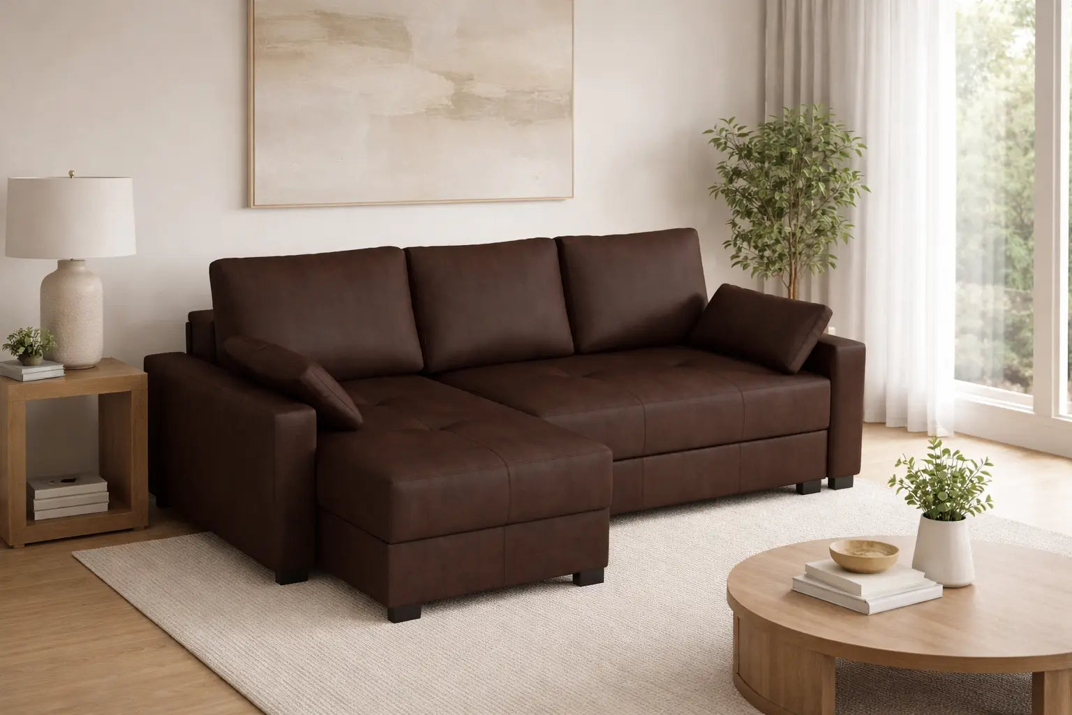 Mocca King Size Corner Sofa Bed in Hydro Suede Dark Chocolate SofaBedExpert.co.uk